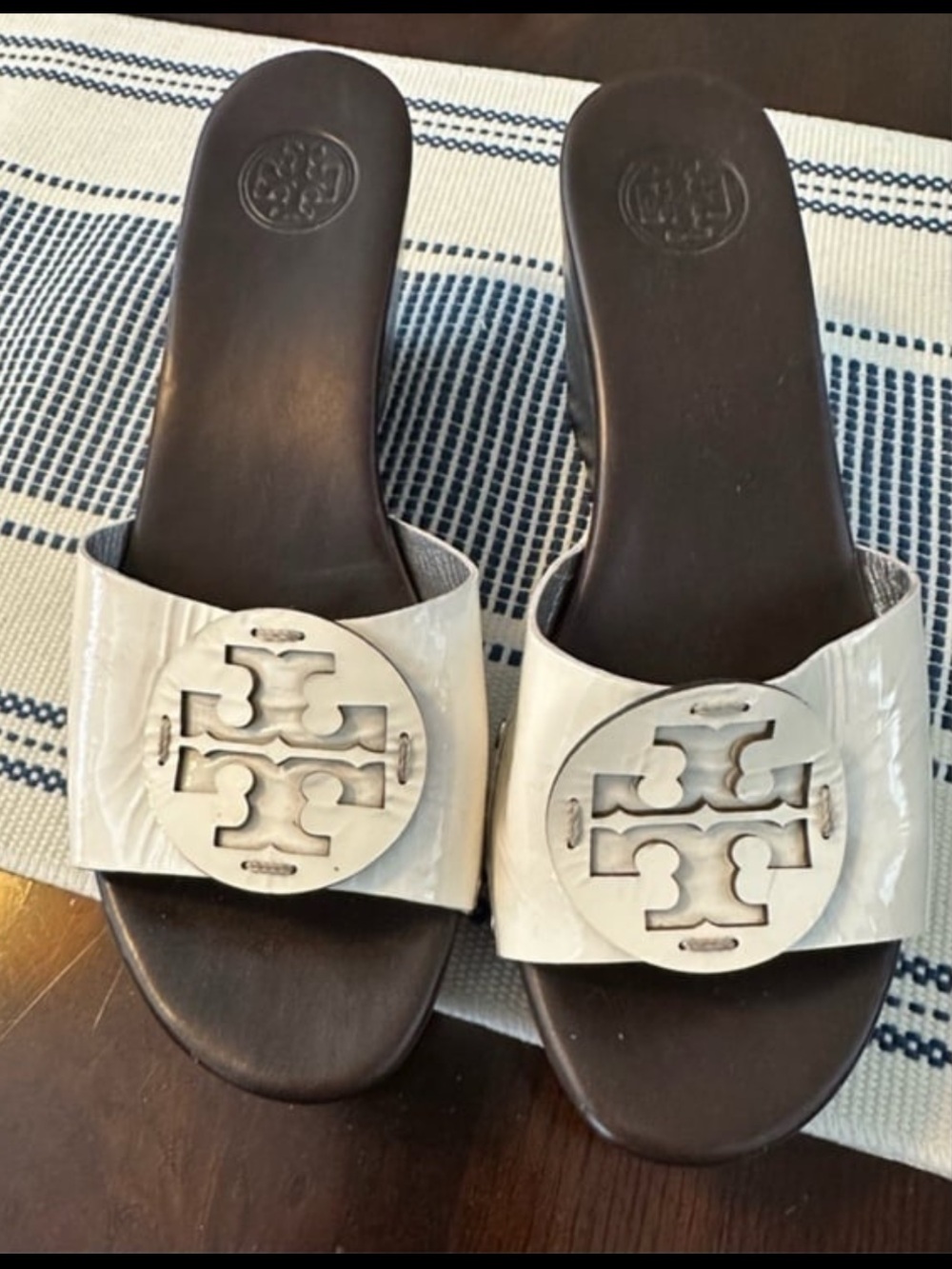 Tory Burch Cream Patti Patent Slide Sandals Size 9